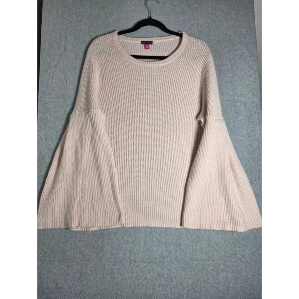 Vince Camuto Bell Sleeve Ribbed Knit Sweater Womens Large Pink Crew Neck - Picture 2 of 10